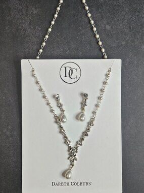 Dareth Colburn Bridal Pearl Crystal Necklace Earrings Set Wedding Jewelry